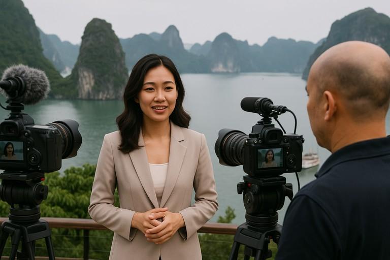 Livestream sự kiện văn hóa tại Quảng Ninh với MC và hậu cảnh Vịnh Hạ Long